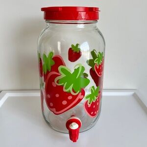 Vintage Strawberries Sun Solar Tea Jar Glass Beverage Dispenser Pink Red Green